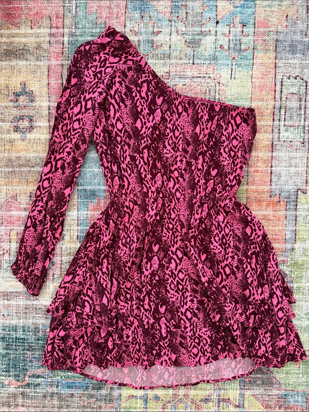 Maaji One-Shoulder Pink and Black Animal Print Dress
